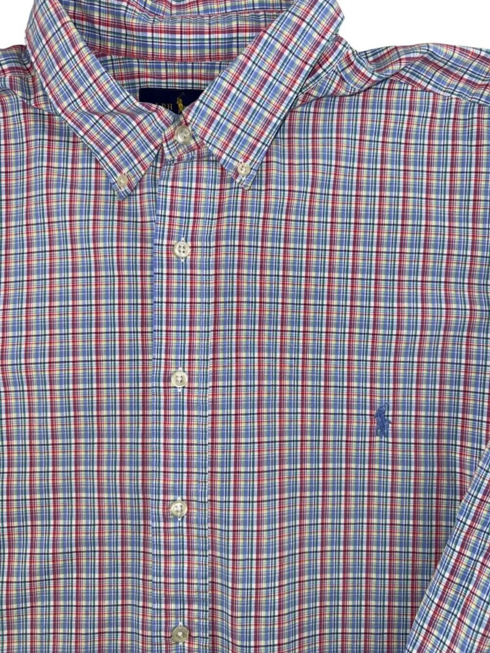 Ralph Lauren Men's 2XB Big Classic Fit Plaid Button Down Shirt Blue Red White